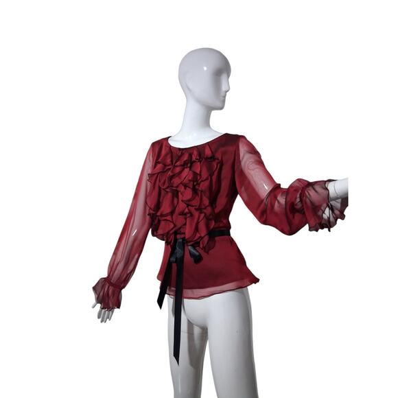 Y2K Whimsigoth Fairycore Witchy Women's size 4 Chiffon Ruffle Vampire Sheer Top - Picture 14 of 16